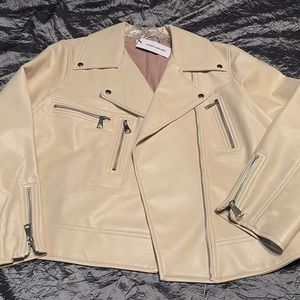 Elizabeth and James Faux Leather Moto Jacket in Cream - NWT - Size XXL